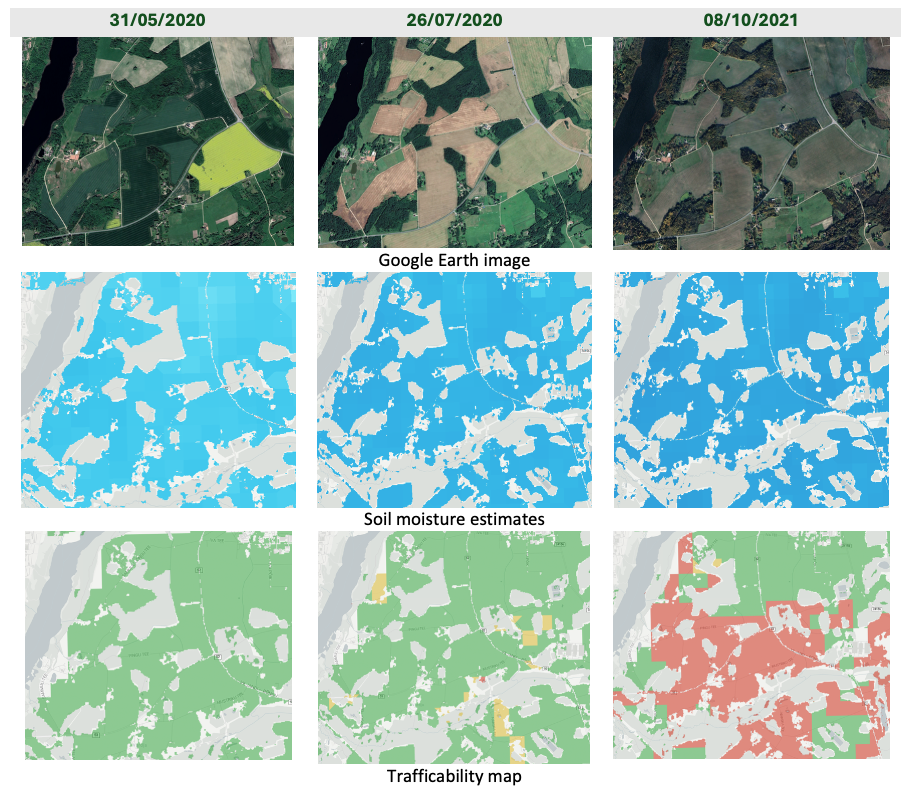 Open area landscape trafficability results for wheeled tractor with standard tires. Source: Kappazeta